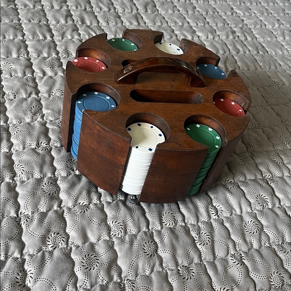 Wooden Poker Chip Set with Holder
